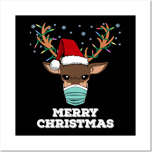 Merry Christmas 2020 Reindeer Face Mask Quarantine Wall Art by MGO Design